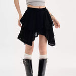 black asymmetric lace ruffle skirt boogzel clothing