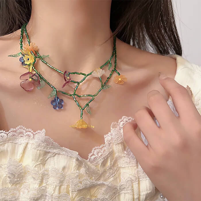 fairycore flower layered necklace boogzel clothing