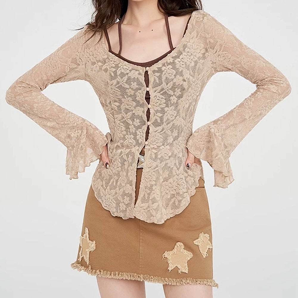 fairycore lace flare sleeve top boogzel clothing