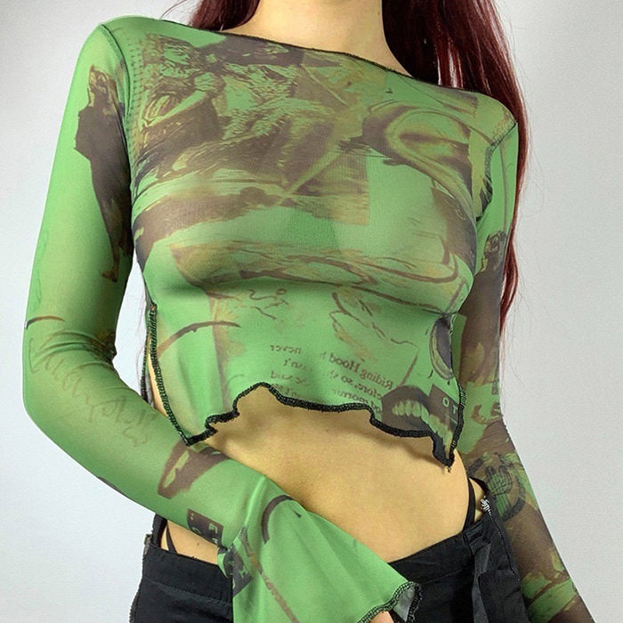 green aesthetic mesh top boogzel clothing