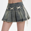 fairy grunge lace up denim pleated skirt boogzel clothing