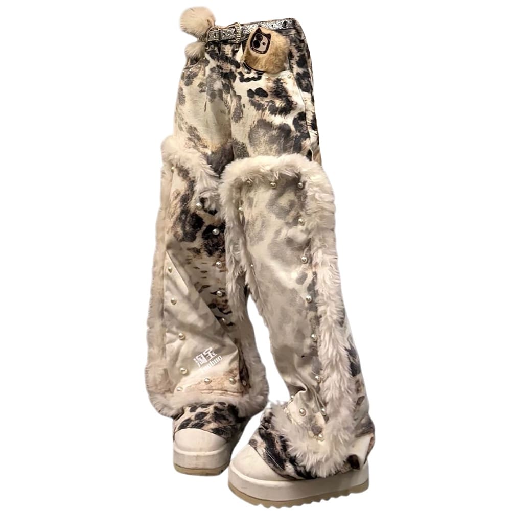 faux fur leopard pants boogzel clothing
