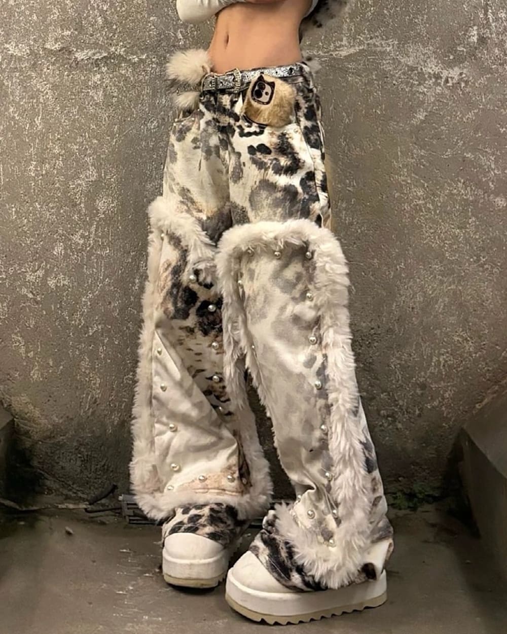 faux fur leopard pants boogzel clothing