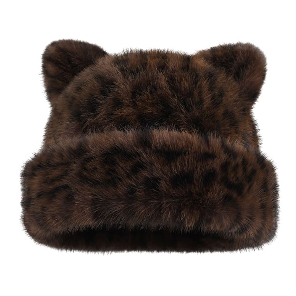 faux fur leopard print cat ears hat boogzel clothing