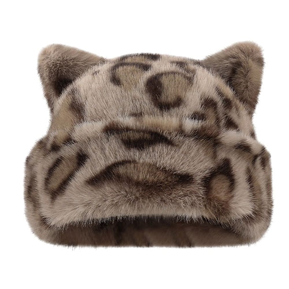faux fur leopard print cat ears hat boogzel clothing
