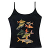 Aesthetic Fish Print Tank Top: Black and white tank tops with colorful fish prints. Slim fit with spaghetti straps