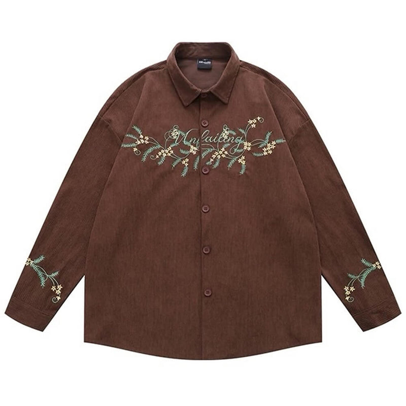 floral embroidery button-up shirt boogzel clothing