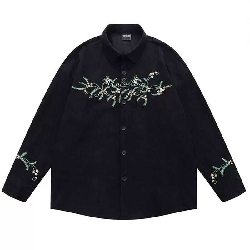 floral embroidery button-up shirt boogzel clothing