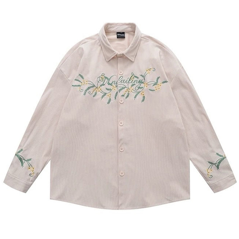 floral embroidery button-up shirt boogzel clothing