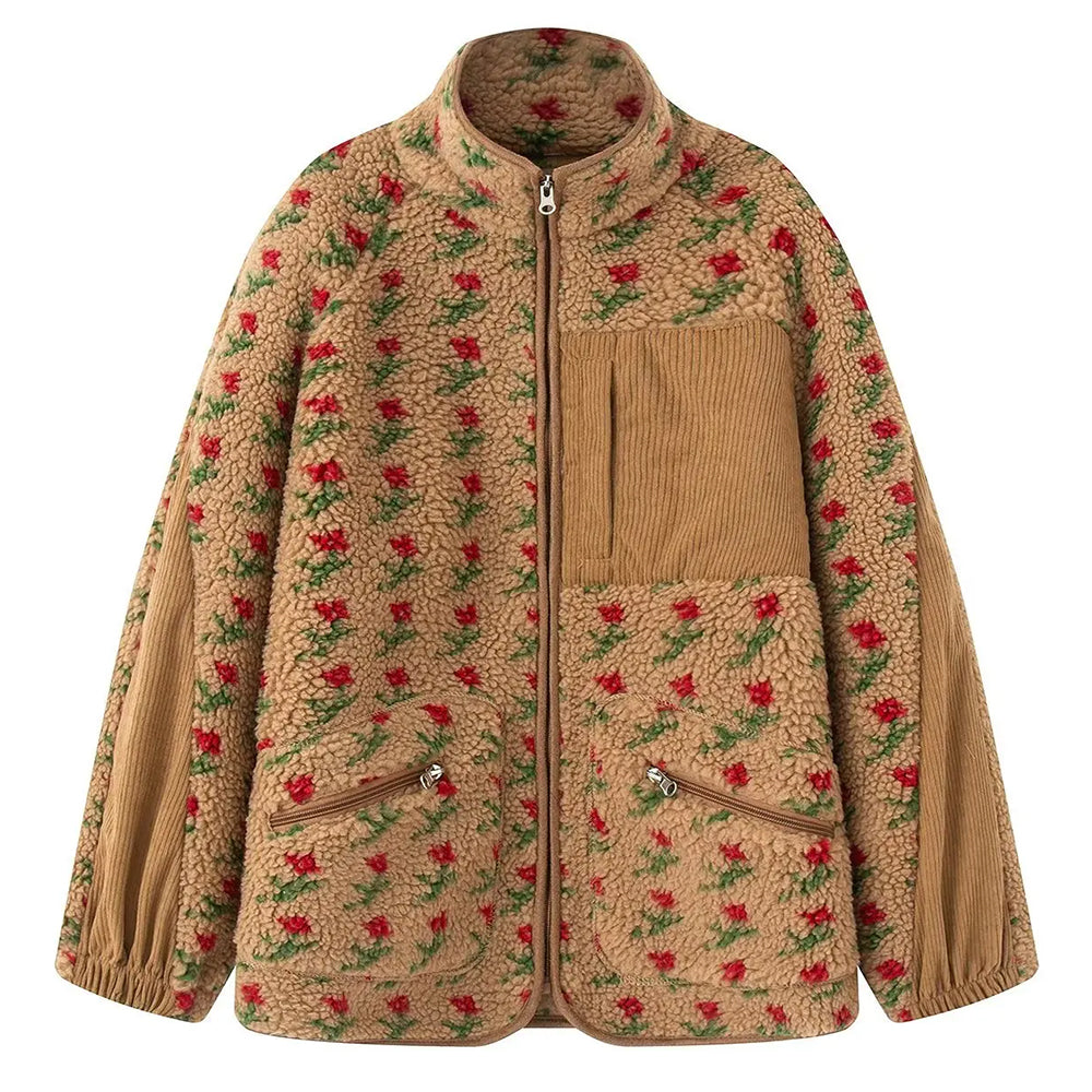 floral faux sherpa fleece jacket boogzel clothing