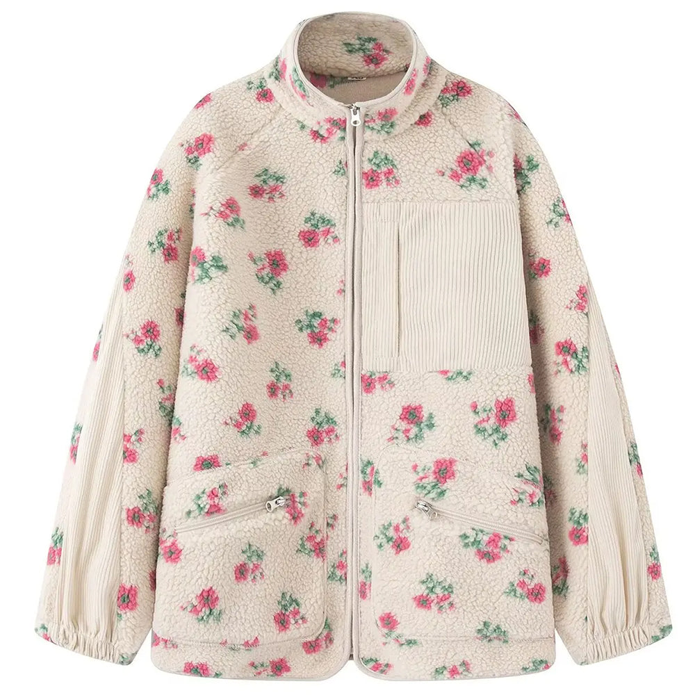 floral faux sherpa fleece jacket boogzel clothing