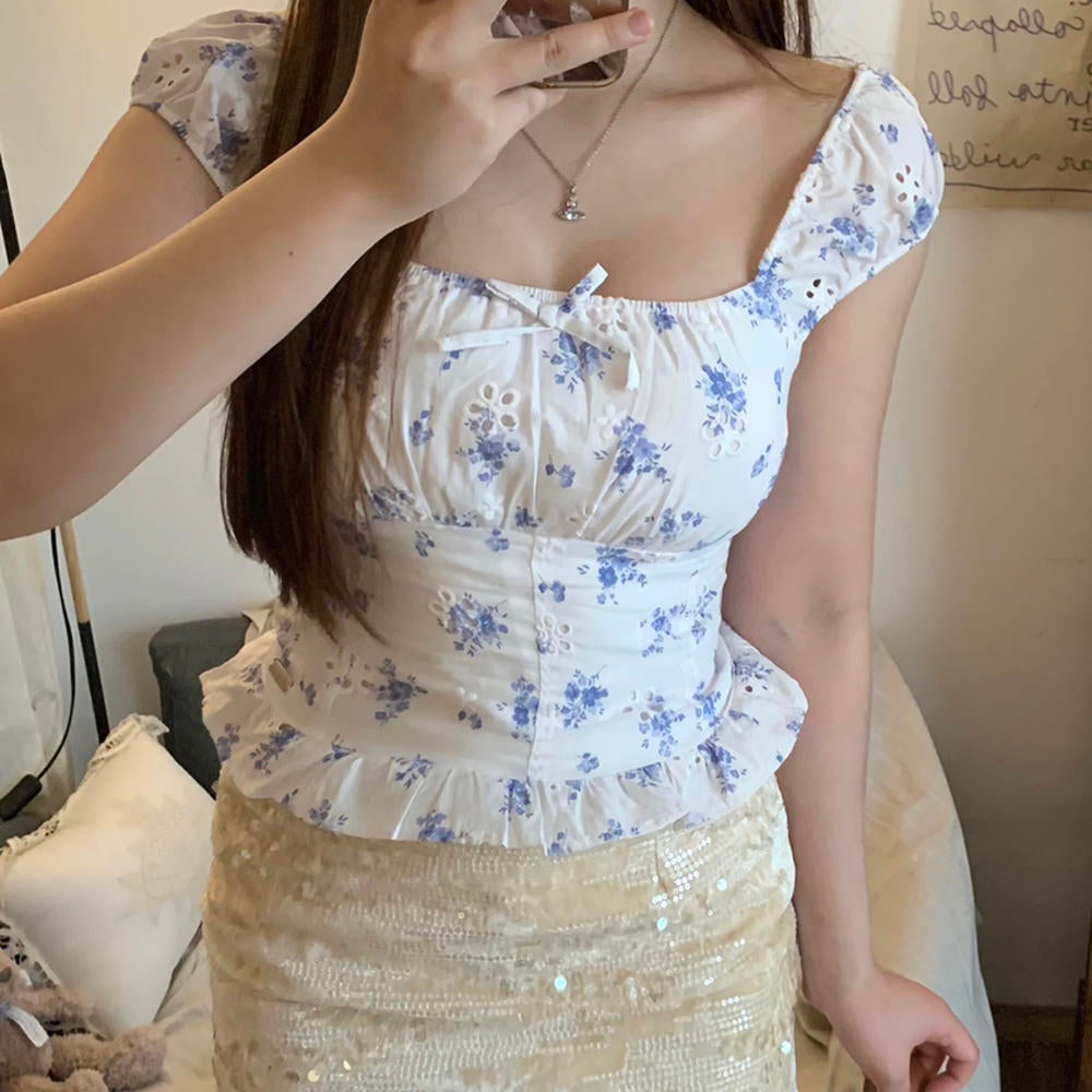 floral print milkmaid top boogzel clothing 