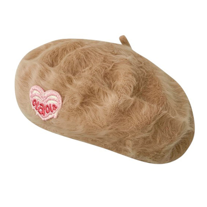 fluffy beret with heart patch boogzel clothing