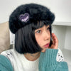 fluffy beret with heart patch boogzel clothing