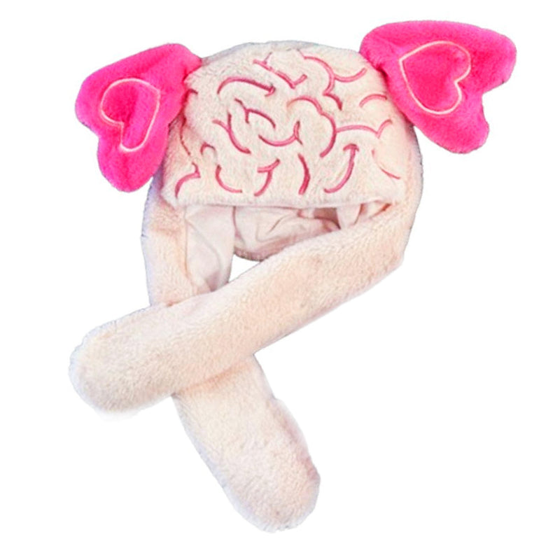 fluffy brain hat with heart ears boogzel clothing