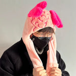 fluffy brain hat with heart ears boogzel clothing