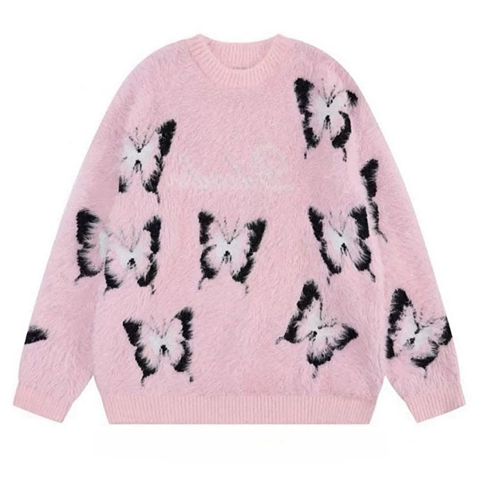 pink fluffy butterfly sweater boogzel clothing