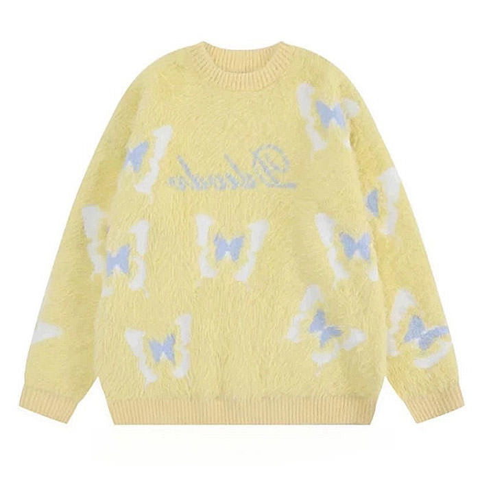 yellow fluffy butterfly sweater boogzel clothing