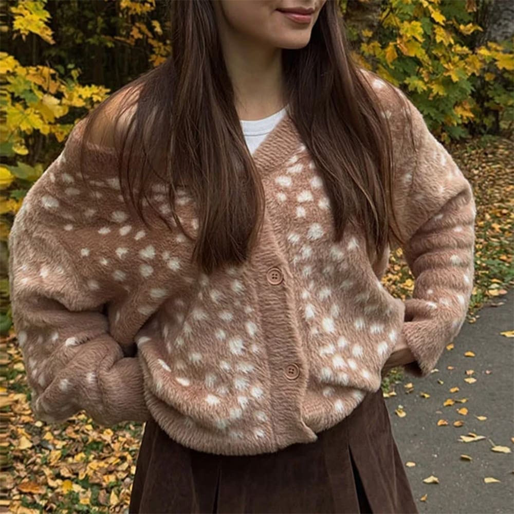forest fawn fuzzy cardigan boogzel clothing