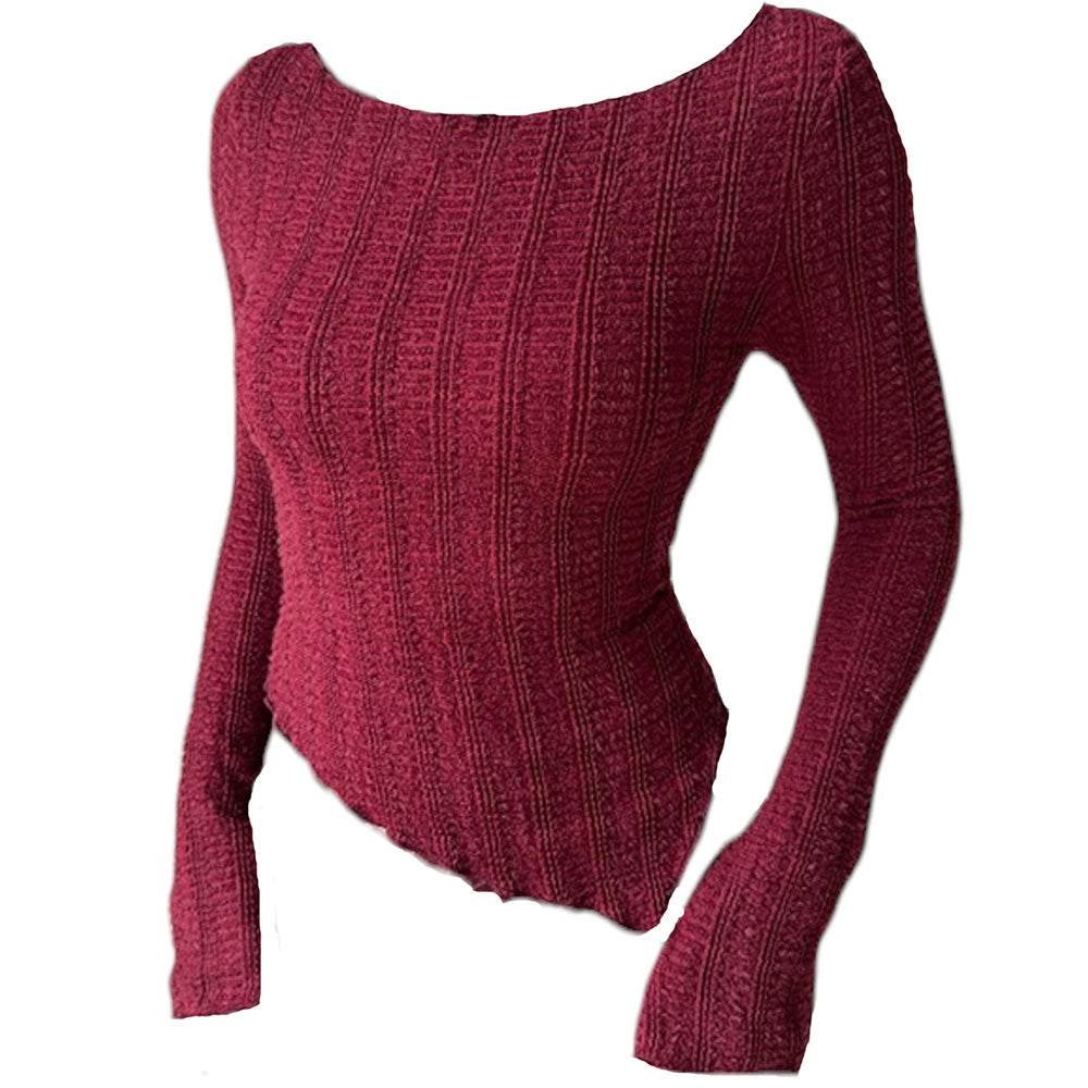frazzled english woman asymmetrical knit top boogzel clothing