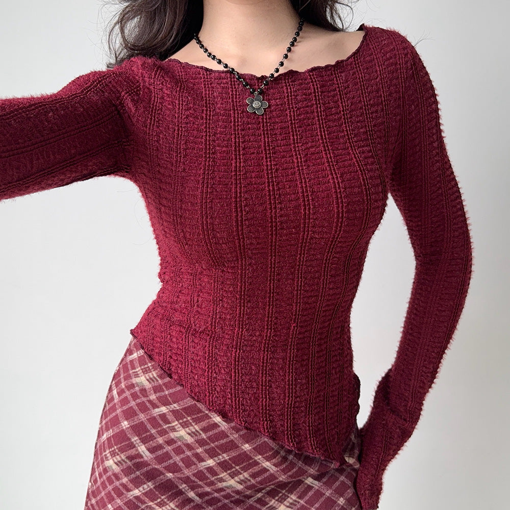 frazzled english woman asymmetrical knit top boogzel clothing