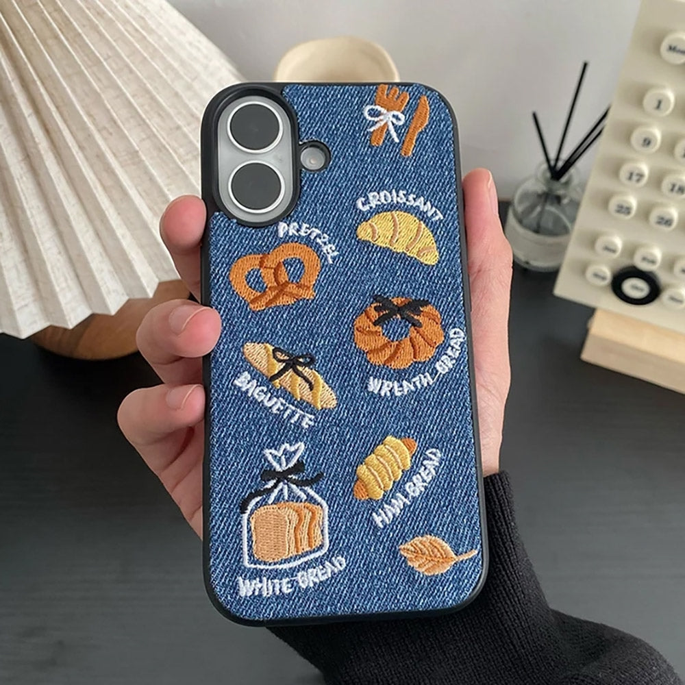 french bakery denim embroidery iphone case boogzel clothing