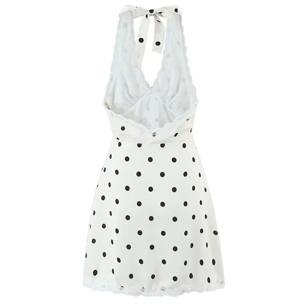 french girl polka dot lace halter dress boogzel clothing