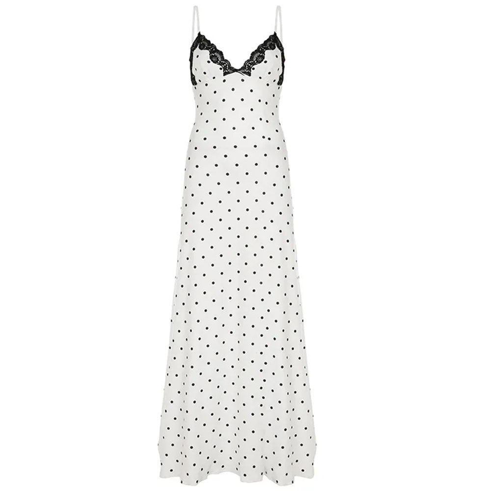 french girl polka dot maxi dress boogzel clothing
