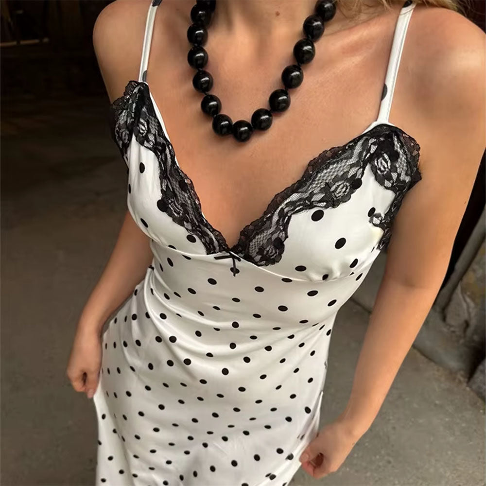 french girl polka dot maxi dress boogzel clothing