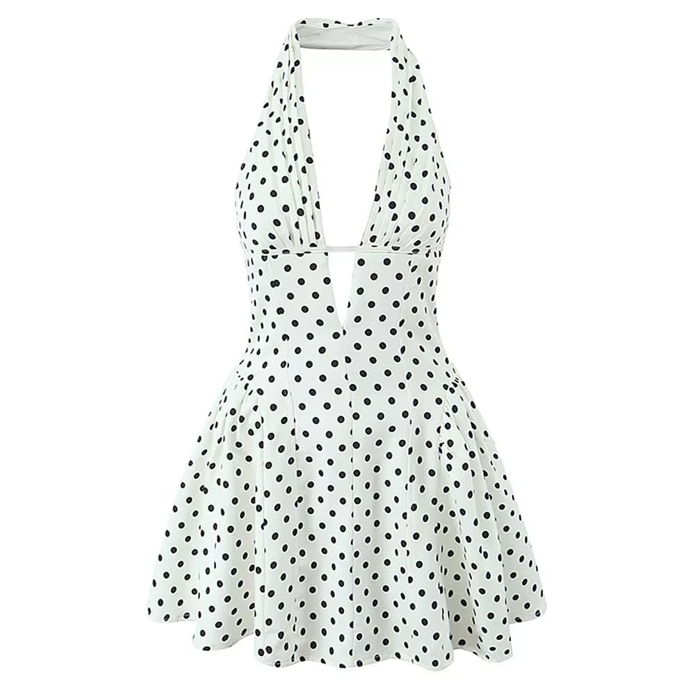 french girl v-neck halter dress boogzel clothing