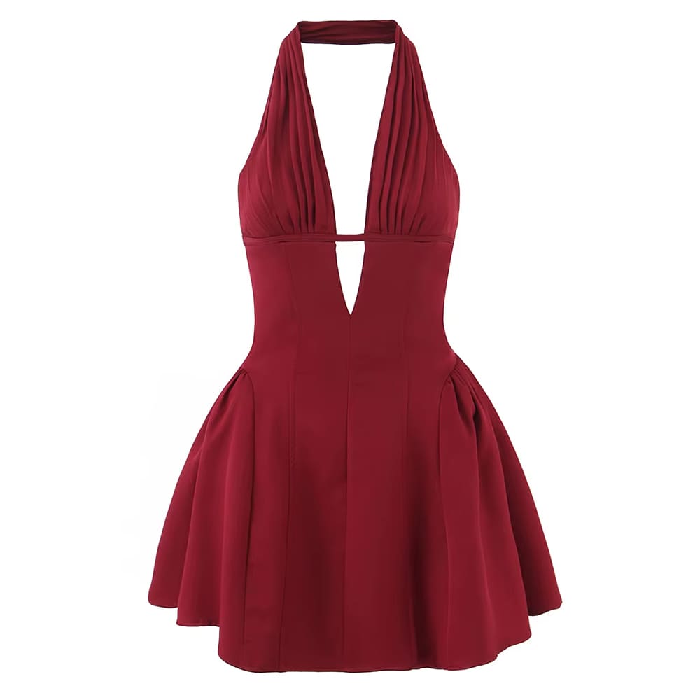 french girl v-neck halter dress boogzel clothing