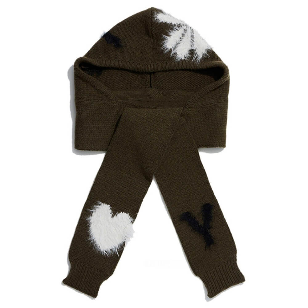 fuzzy heart knit hooded scarf boogzel clothing