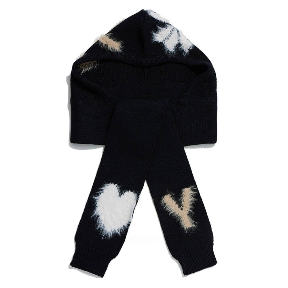 fuzzy heart knit hooded scarf boogzel clothing