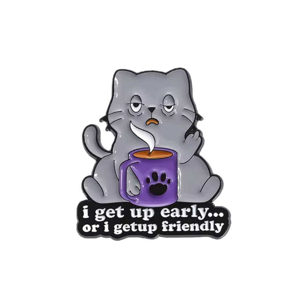 get up early cat brooch pin boogzel clothing