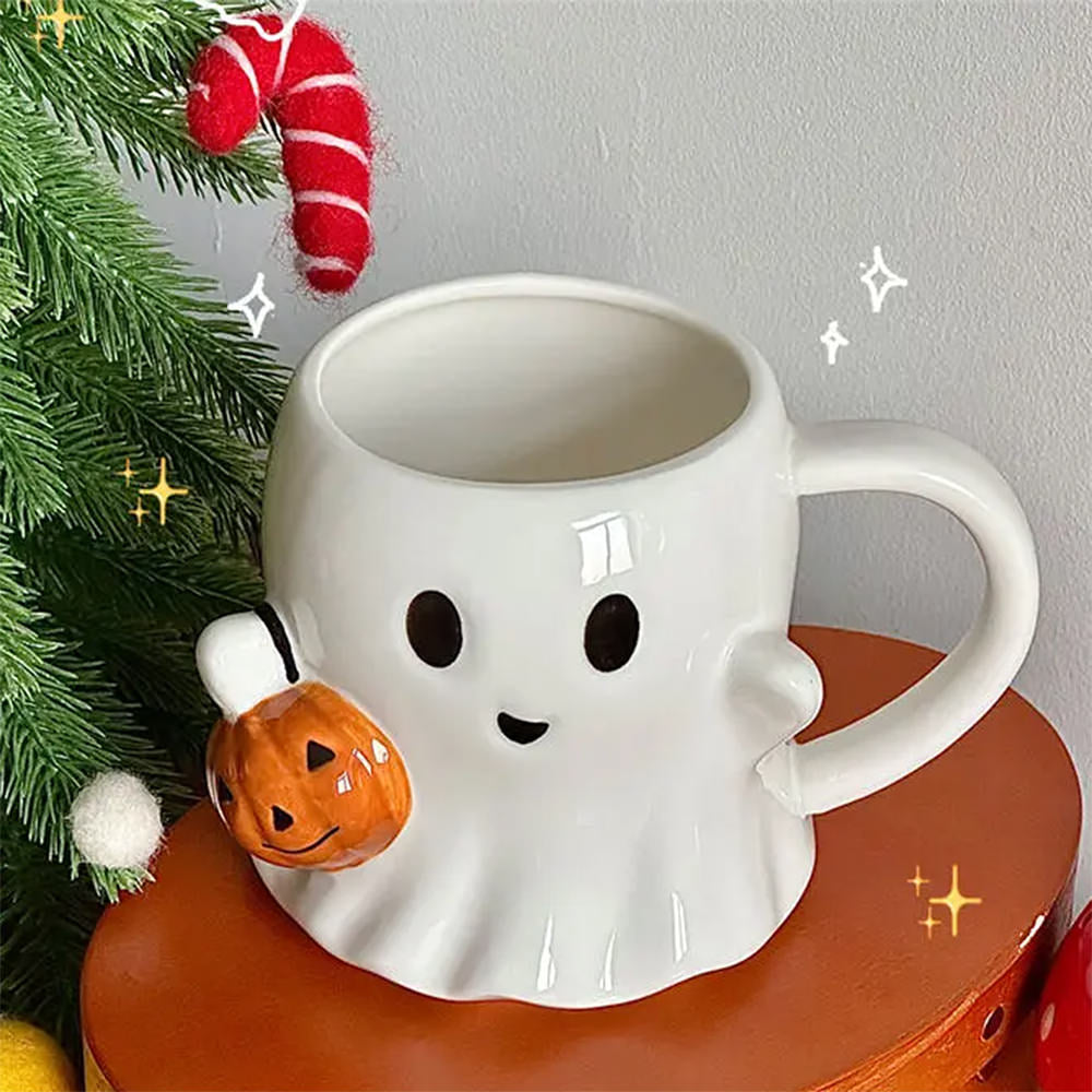 ghost with pumpkin ceramic mug boogzel clothing