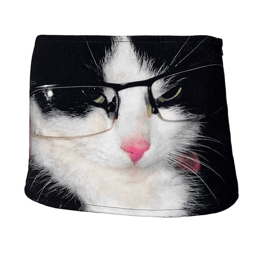 glasses cat print micro skirt boogzel clothing