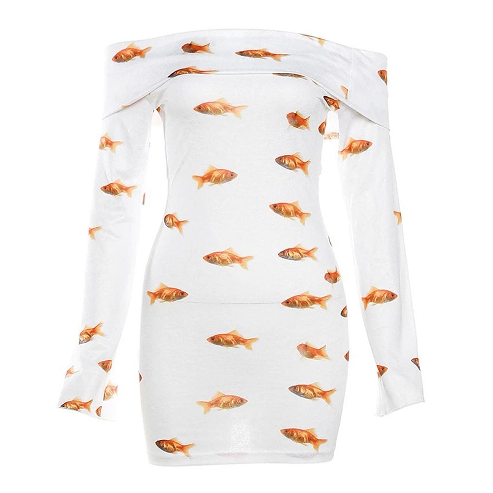 goldfish off shoulder mini dress boogzel clothing