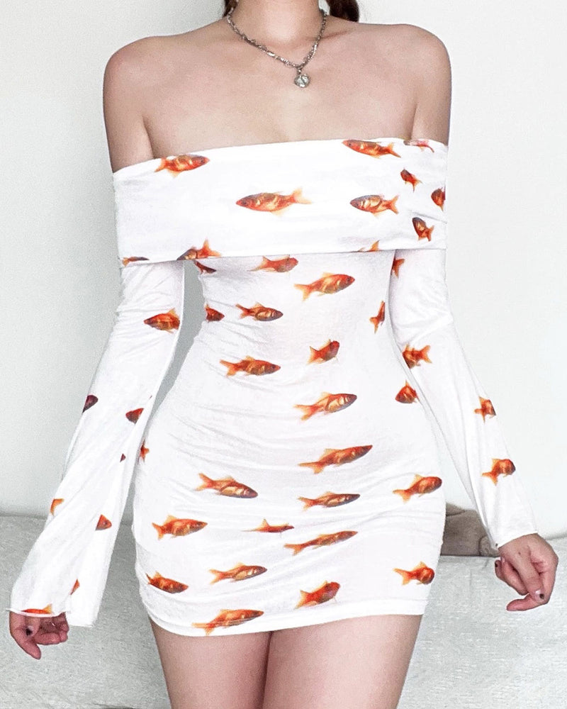 goldfish off shoulder mini dress boogzel clothing