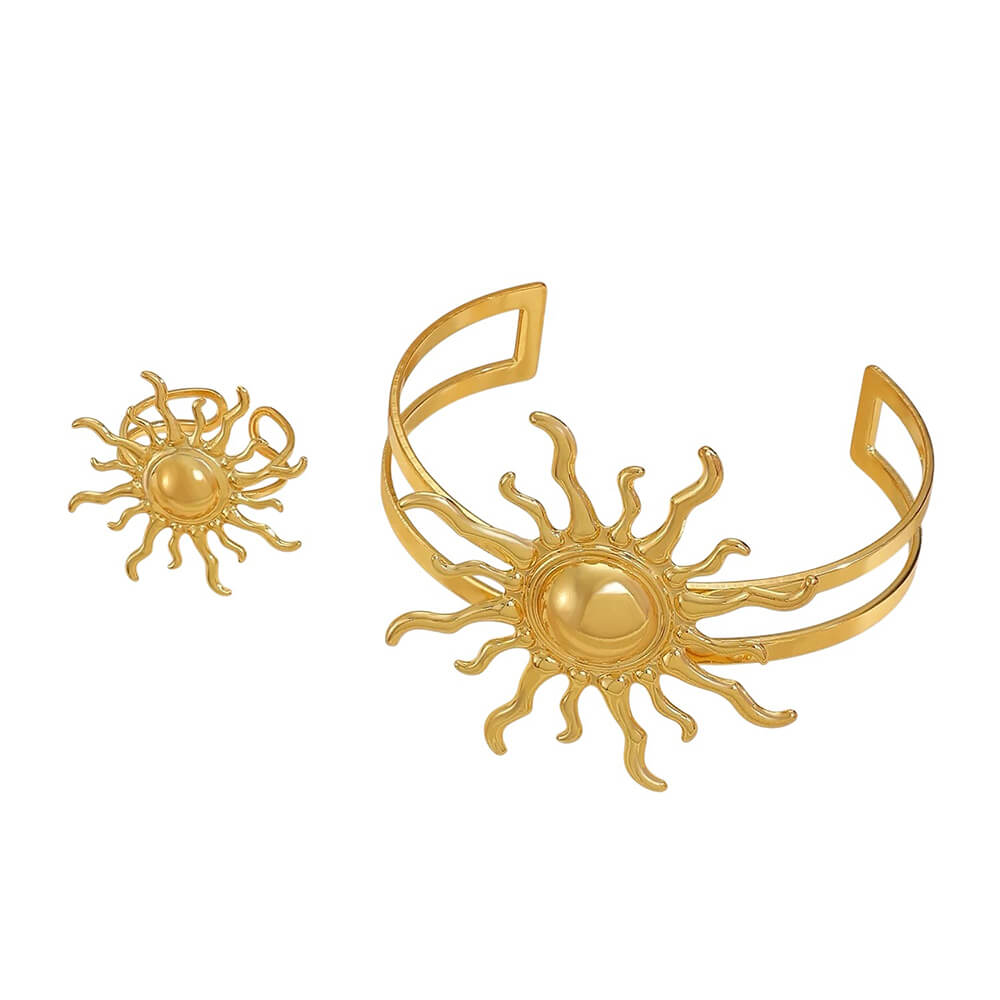 gold sun bracelet and ring set boogzel clothing
