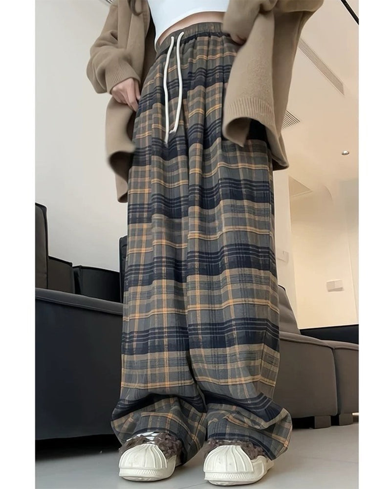 grandma aesthetic cozy plaid trousers boogzel clothing