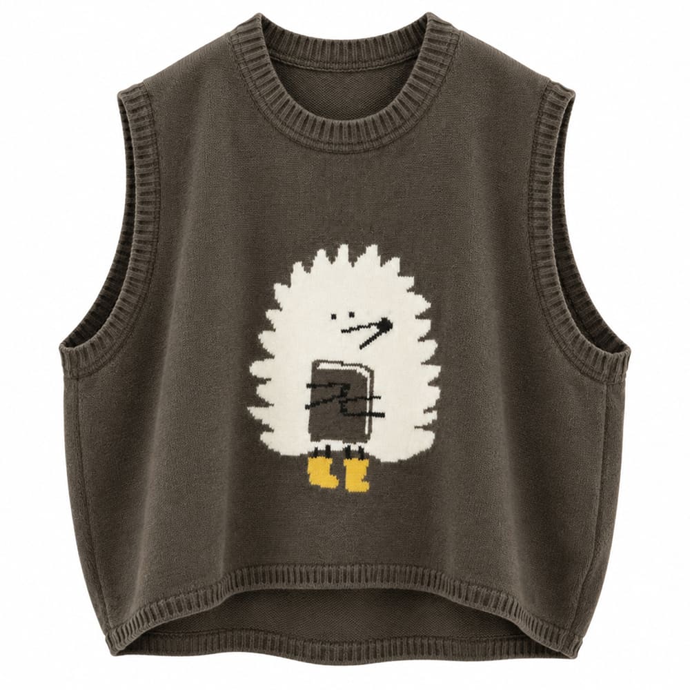 gray hedgehog with book knitted vest boogzel clothing