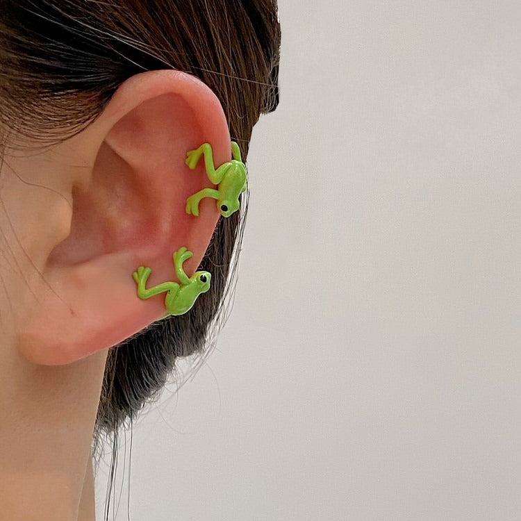 Green Frog Ear Clip Earrings 2pcs Set