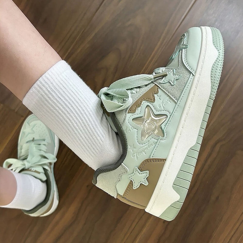 green aesthetic star sneakers boogzel clothing