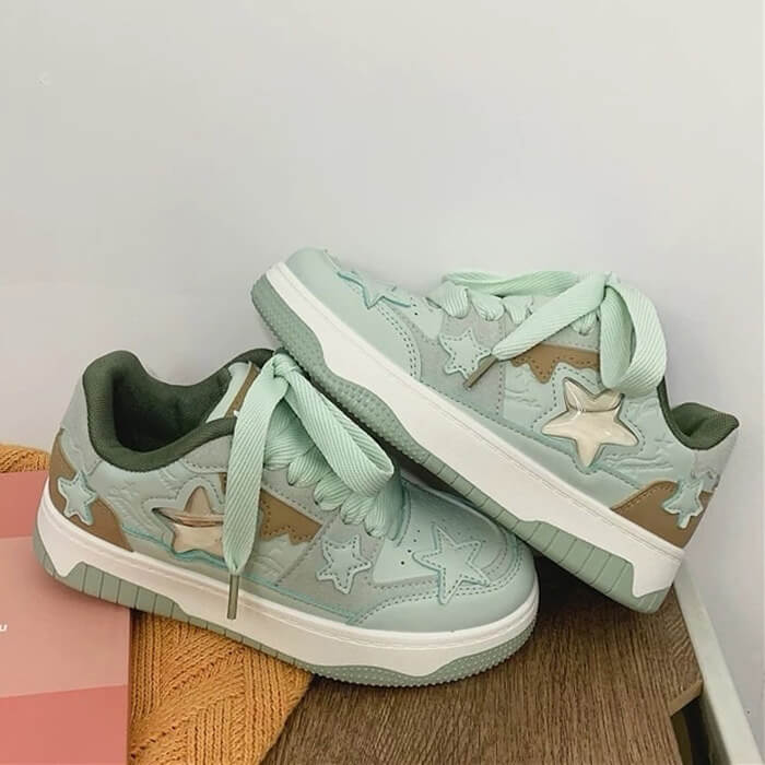 green aesthetic star sneakers boogzel clothing