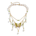 green butterfly aesthetic layered necklace boogzel clothing