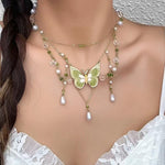 green butterfly aesthetic layered necklace boogzel clothing