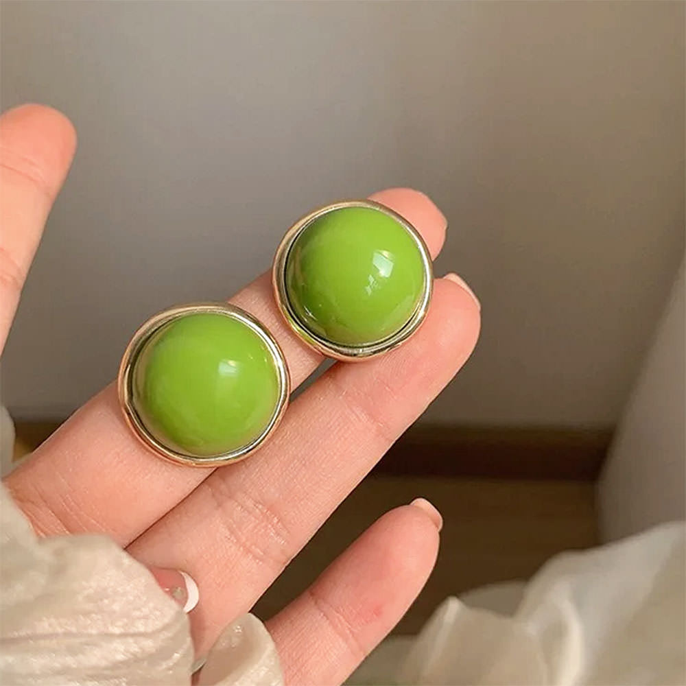 green glossy round stud earrings boogzel clothing