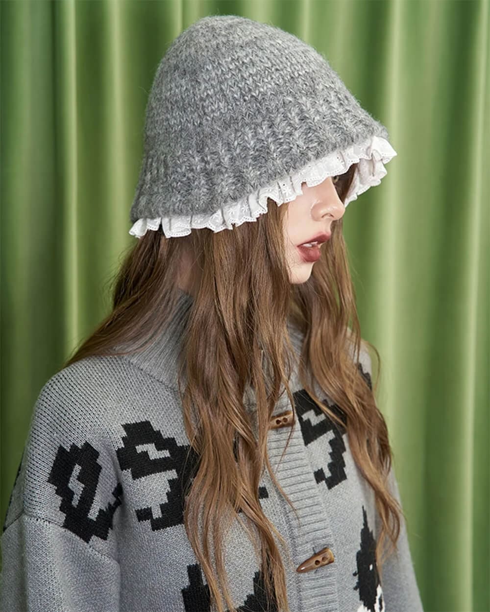 grey knit bucket hat boogzel clothing