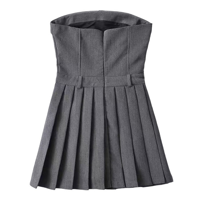 grey pleated mini dress boogzel clothing
