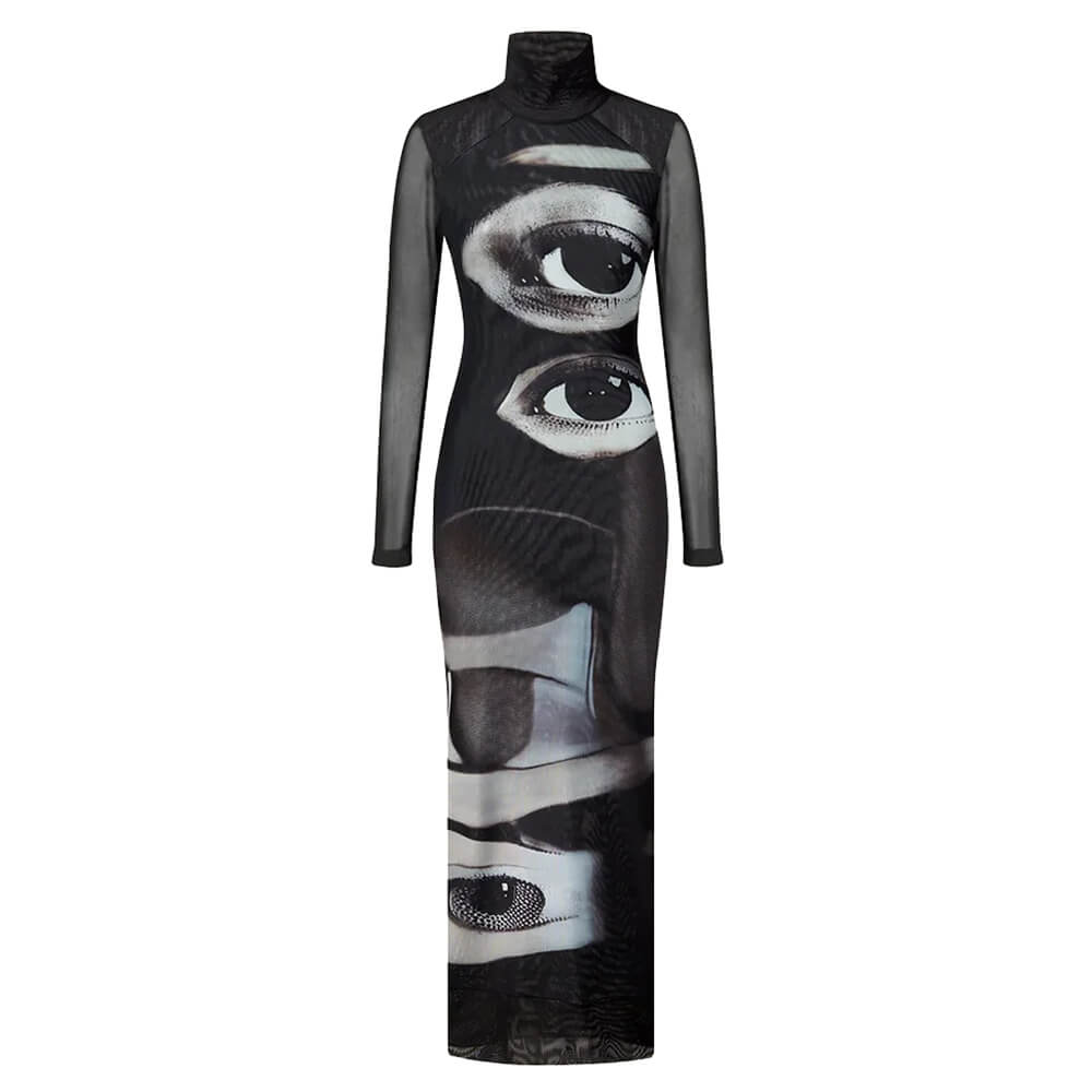 grunge aesthetic eyes print maxi dress boogzel clothing